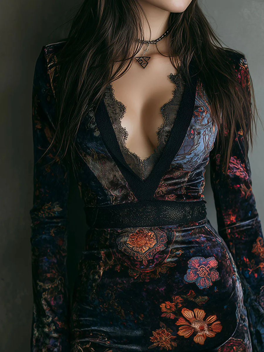 Marie ❘ Mini-robe à fleurs en velours avec dentelle